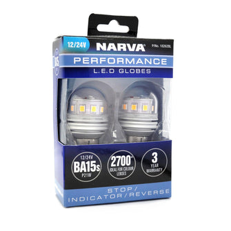 Narva LED Stop / Indicator / Reverse LED Globe BA15s P21W 12/24V Pair GENIII Narva Globes 18262BL-1