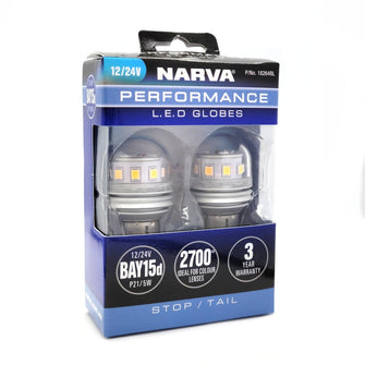 Narva LED Stop Tail Light Globe BAY15d 21/5W 12V / 24V Pair GENIII Narva Globes 18264BL-1