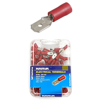 Narva Male Blade Terminal Red fits 2.5mm to 3mm Wire 100 Pack Narva Lugs & Connectors 56120_1