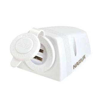 Narva Twin USB Socket Surface Mount White Narva Elec Accessory, Plugs & Sockets 81154WBL-1