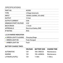 Projecta Battery Charger 12V 0.8A 4 Stage Automatic Battery Charger Projecta Battery Charging AC008-5