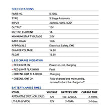 Projecta Lithium Battery Charger 12V 5 Stage Automatic 1 Amp Projecta Battery Charging IC100L-4
